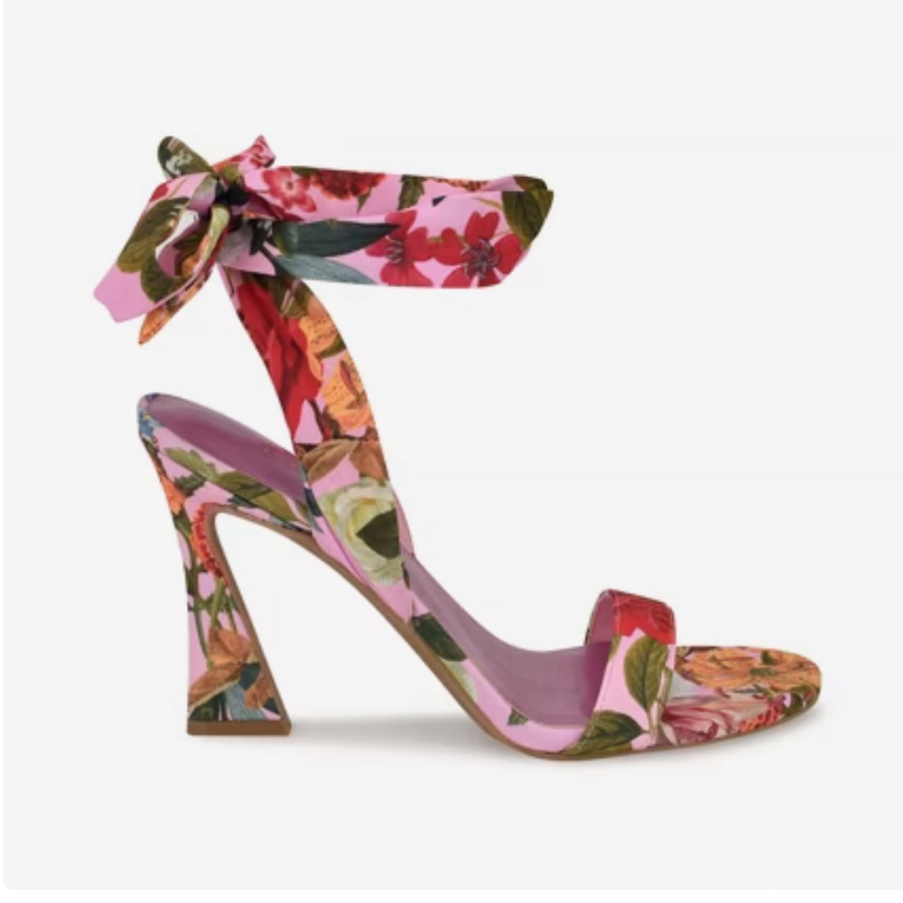 Nine West Pink Floral Ankle-Tie Heels